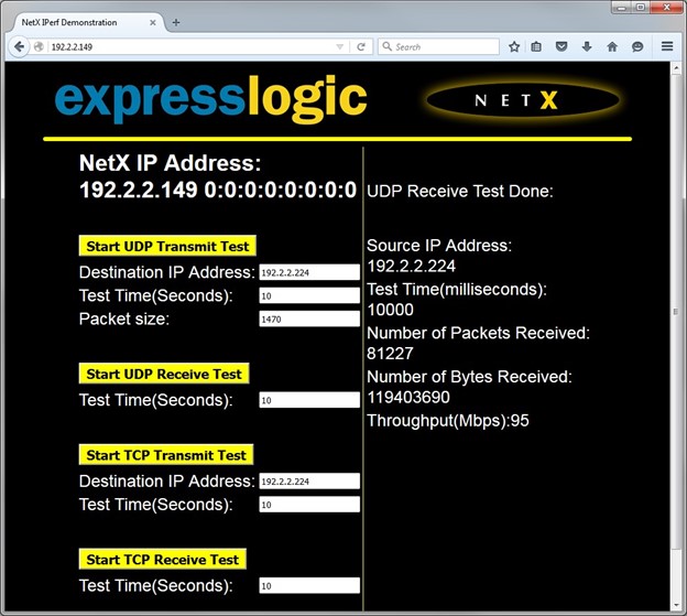 UDP receive test results
