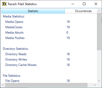 Screenshot of the FileX Statistics.
